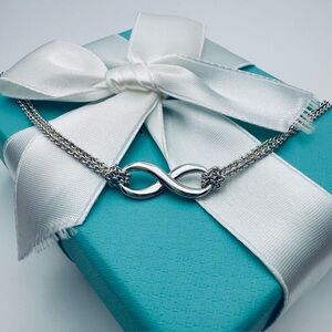 Tiffany & Co. 18” Infinity Double Chain Necklace in Sterling Silver with Pouch